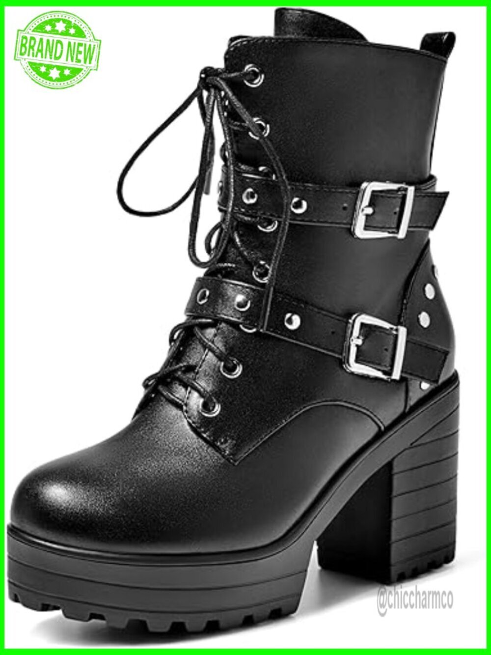Gothic Chunky Platform Combat Boots Lace Up Ankle Booties Side Zipper